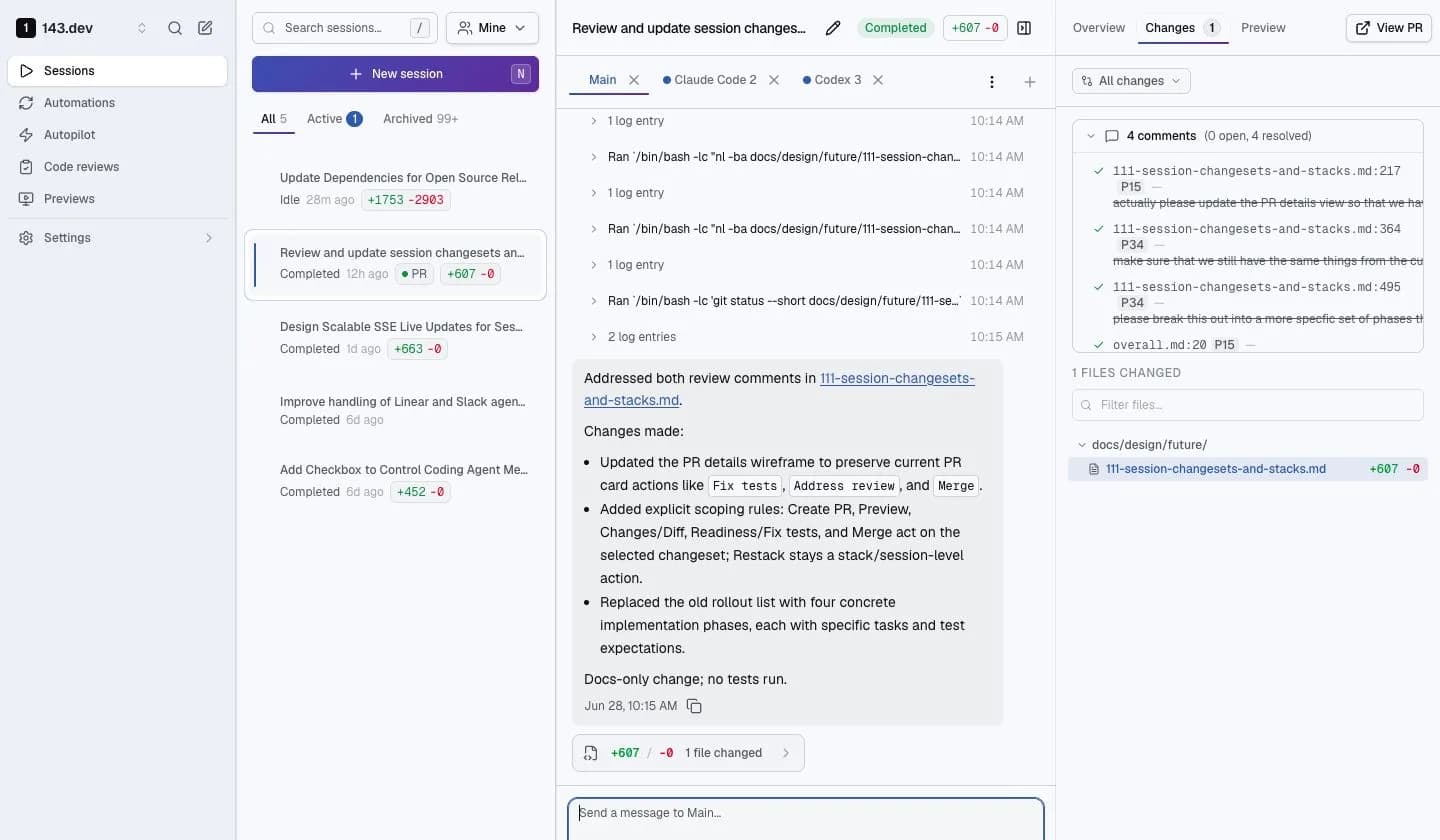 143 review view showing changed files and review controls